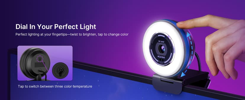 NexiGo N680E Pro 4K Webcam with Ring Light, PDAF Autofocus, 1080p 60FPS, Dual Noise-Canceling Mics, Privacy Shutter, USB Plug-and-Play for Zoom, Teams, Twitch, Google Meet