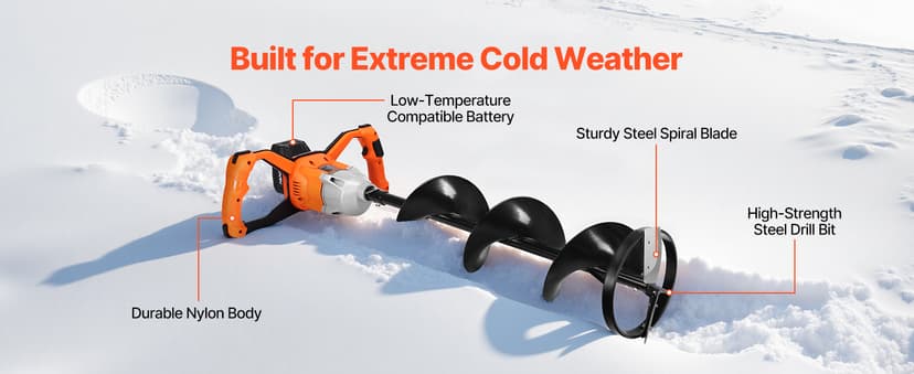 VEVOR 20V/40V Electric Ice Auger, 8 inch Diameter, 2 in 1 Battery Powered Ice Fishing Augers and Earth Auger Combo with Top Plate, Turbo High-Speed Cutting System and Blade Guard