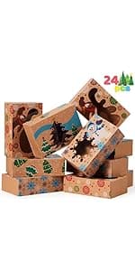 JOYIN 12PCS Christmas Cookie Boxes for Gift Giving, 8.75" x 5.75" x 2.75" Xmas Holiday Bakery Treat Boxes with Window, Kraft Cookie Tin Container Box for Baked Goods, Cupcake, Pastry, Candy, Doughnut