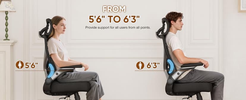 GABRYLLY Ergonomic Office Chair, Big and Tall Mesh Chair with Adjustable Lumbar Support, 5D Arms & Wide Seat, 135° Recline Home Desk Computer Chairs for Work Gaming, Heavy Duty,400LBS - Black