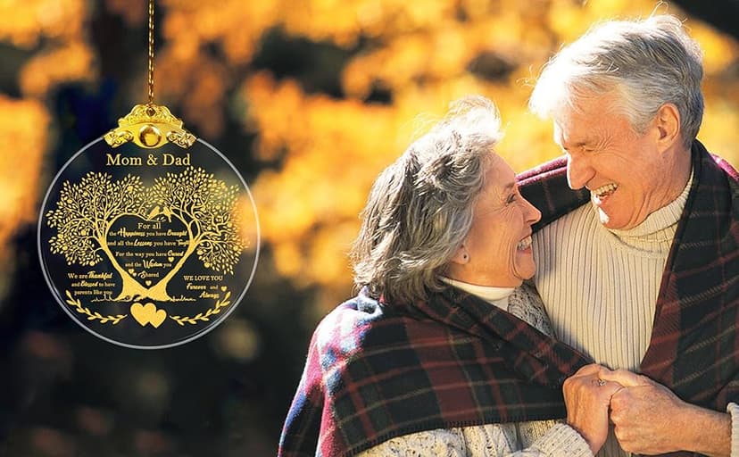 Anniversary Ornament Gift for Mom and Dad Wedding, Mom and Dad Anniversary Ornament, Moms and Dads Christmas Glass Ornaments Gift for Couple Husband Wife Married Parents Grandparents 3"