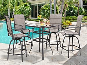 Vongrasig 6 Piece Folding Patio Dining Set,Small Metal Outdoor Garden Patio Table and Chair Set w/Umbrella for Lawn,Deck,Backyard,Black
