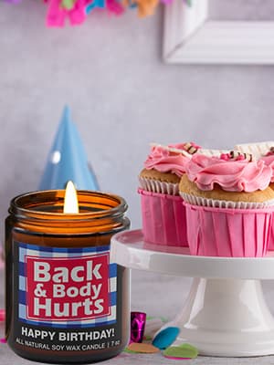 Lihome Birthday Gifts for Men & Women, Funny Happy Birthday Candle for 30th, 40th, 50th & 60th - Back and Body Hurts Vanilla Candle