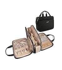 BAGSMART Travel Toiletry Bag, Lightweight Large Wide-open Travel Bag for Women, Puffy Cosmetic Makeup Bag Organizer with Handle for Accessories,Essentials, Toiletries, Dark Pink