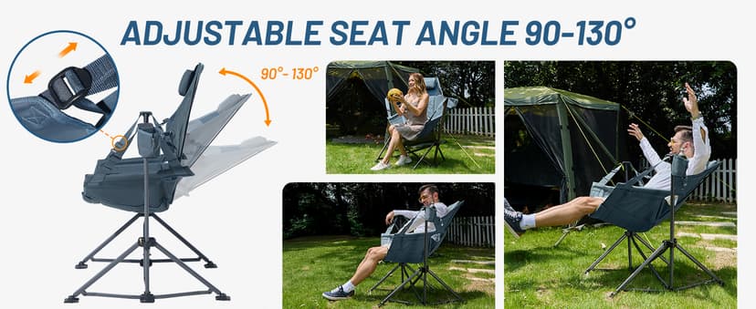 TIMBER RIDGE Hammock Camping Chair with Adjustable Backrest, Heavy Duty Folding Hammock Chair Supports 300lbs, Portable Hammock Chair for Camping, Travelling and Patio, Blue