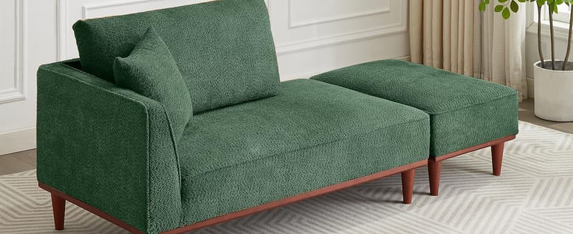 Upholstered Chaise Lounge Chair Indoor with Ottoman Boucle Chaise Lounge Fluffy Reading Chairs for Office Living Room Bedroom Relaxing (Boucle Biege)