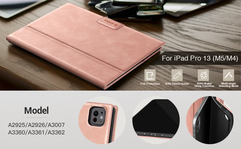 Antbox for iPad Pro 13 Inch Case M5 2025/M4 2024, Built-in Pencil Holder, Supports Pencil Pro/(USB-C), Auto Sleep/Wake Function PU Leather (Brown)