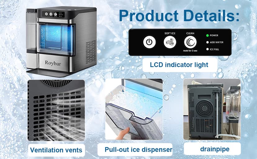 Large Capacity Nugget Ice Makers Countertop One-Click Operation Self-Cleaning Portable Ice Maker 41lbs/24H with There is A Detachable 0.8 Gallons Water Tank Ice Machine for Home,Office