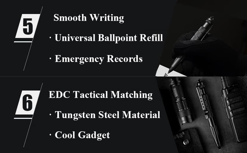 Origin-Joy 2 Pack Tungsten Steel Military Tactical Pen Set, Multifunctional EDC Self Defense Pen With 8 Ballpoint Refills (Black & Gray)