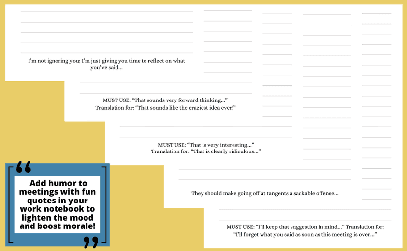 Things I Can't Say Out Loud In Meetings: Funny Notebook for Work, Gag Gift, Boss, Office, Secret Santa Gift for Coworker (Lined Journal with Quotes)