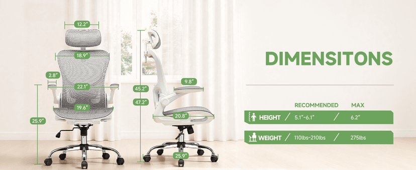 GTPLAYER Office Chair, Home Ergonomic Desk Chair with High Back Mesh, Mesh Office Computer Desk Chairs with Adjustable Lumbar Support, Rolling Work Swivel Task Chairs with 3D Armrests and Headrest