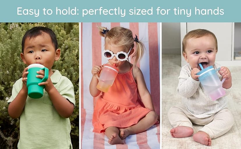 BPA-free silicone straw helps reduce spills while little ones build confidence with independent sipping Infantino My 1st Tumbler Straw Cup with Handle, 9oz, Lilac B0DF3L6CQ1