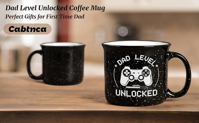Cabtnca New Dad Gifts First Time, Dad Level Unlocked Mug, Birthday Christmas Father's Day Gifts for New Daddy, 15 Oz
