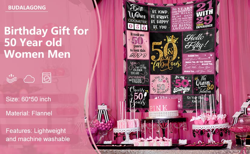 50 Birthday Gifts for Women, 50th Birthday Blanket with Gift Box, 50th Birthday Decorations Gift Ideas for Her, 50 Year Old Gifts for Women Turning 50 and Fabulous