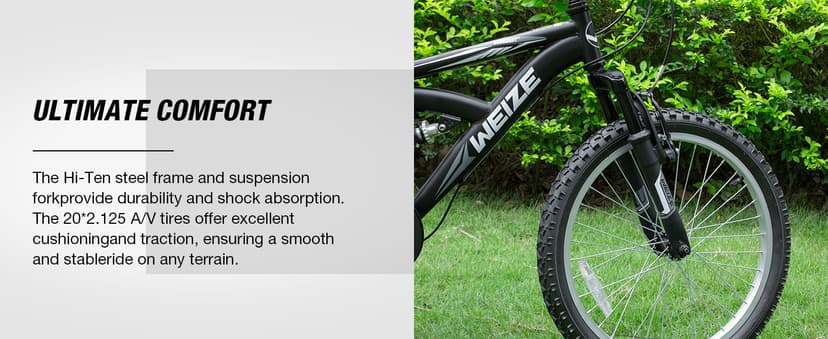 WEIZE Kids Mountain Bike, 20 24 inch Kids' Bicycles for 6-14 Years Old Boys Girls with Dual Full Suspension, 6 Speeds Drivetrain, High-Carbon Steel Frame, Ideal for Young Riders and Adventurers