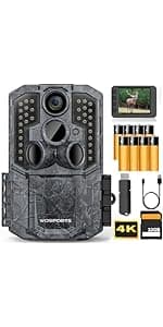 WOSPORTS Trail Camera,56MP 4K 0.2S Trigger Motion Activated,Game Camera with Night Vision IP66 Waterproof 2.0''LCD 120°Wide Trail Cam Lens for Outdoor Scouting Wildlife Monitoring Home Security