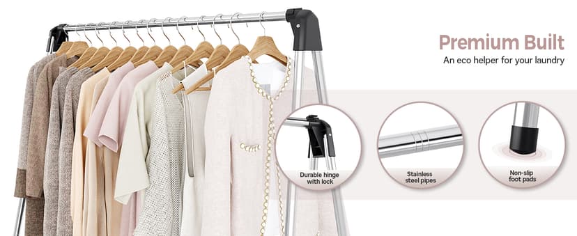 TOOLF Clothes Drying Rack Foldable, Laundry Drying Rack Stainless Steel, Portable Clothes Rack, Drying Rack for Clothing, Indoor Outdoor, Free-Standing, Large Capacity