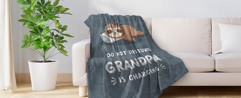 Funny Grandpa Gifts, Grandpa is Charging Sloth Blanket, Grandpas Birthday Gifts, Gift for Grandpas from Grandkids for Christmas Fathers Day, Soft Sloth Blanket for Grandfather 60" x 50"
