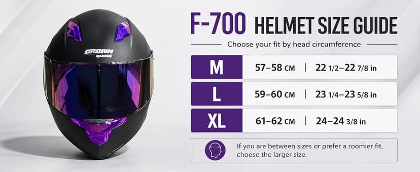 F-700 Full Face Motorcycle Helmet for Adults, DOT FMVSS 218 Certified Street Bike Helmet with Tinted Shield, Clear Replacement Visor and Removable Liner