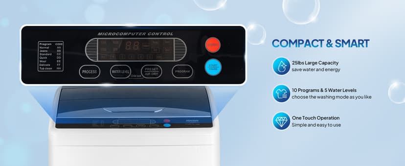 ROVSUN 25LBS Full Automatic Washing Machine and 2.6CuFt Portable Clothes Dryer Set, Electric Laundry Washer and Dryer Combo Set with Stainless Steel Inner Tub, for Apartment, Dorms, Home