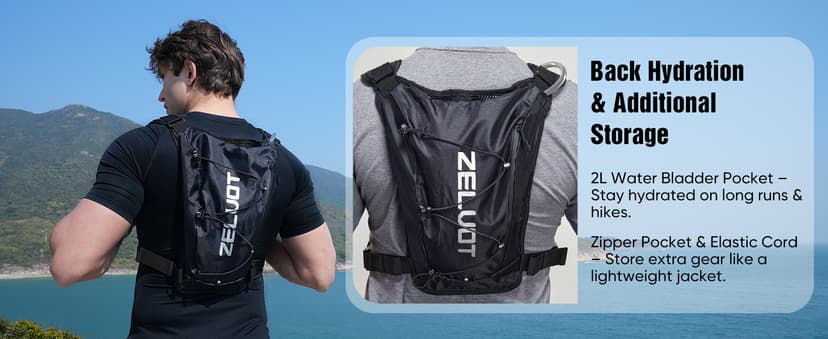 Running Vest with 2L Water Bladder, Hydration Backpack, USA Original Patent, Lightweight Hydration Pack with Gear Holder, Reflective Chest Pack for Men Women for Marathon