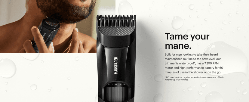 MANSCAPED MANSCAPED® The Beard Hedger® Premium Men's Beard Trimmer, 20 Length Adjustable Blade Wheel, Stainless Steel T-Blade for Precision Facial Hair Trimming, Cordless Waterproof Wet/Dry Clipper