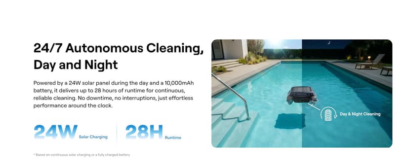 Beatbot iSkim Cordless Robotic Pool Skimmer with 9L Filter Basket, 24/7 Cleaning Solar Powered, 10000mAh Battery, 28-Hour Runtime, Auto Return, Smart Obstacle Avoidance, APP Control -Navy Blue