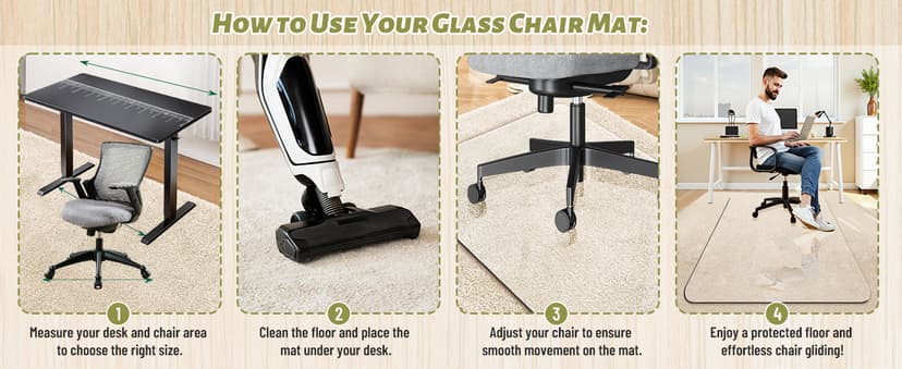 Office Chair Mat for Carpet & Hardwood, Upgraded 36" x 48" Dual Use Tempered Glass Chair Mat for Chair and Footrest Under Desk