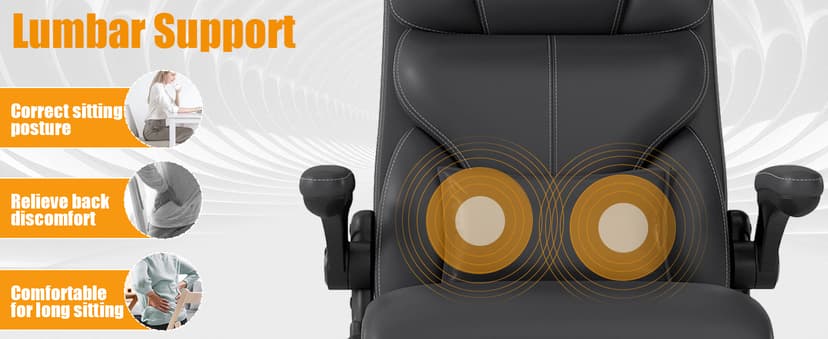 Executive Office Chair with Flip-up Armrests,Ergonomic Computer Desk Chairs,Mid-Tall Back Leather Office Chair 400 Lbs,Lumbar Support Swivel PC Chair with Rocking Function