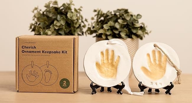 Baby Hand and Footprint Kit Girls, Boys - Personalized Baby’s First Christmas Ornament Kit, Newborn Christmas Gifts for New Mom, Cute Shower Gifts, Easy to Use Handprint Ornaments(Gold Paint, Cherish)