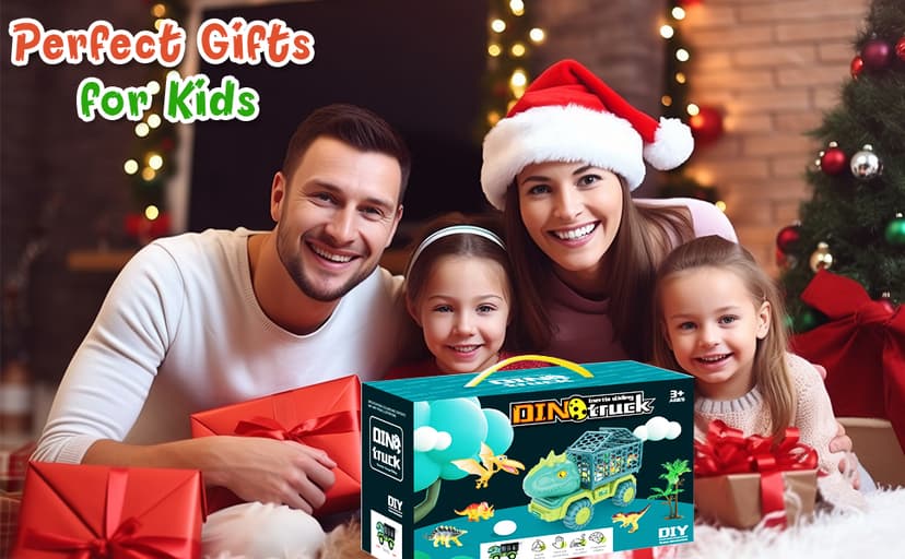 Dinosaur Truck Toys for Kids 3-5, Triceratops Car Toy with 15 Dino Figures,Large Activity Play Mat, Dinosaur Eggs, Dinosaur Play Set for Boys and Girls,Christmas Xmax,Stocking Stuffers