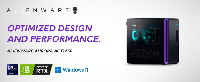 Alienware Aurora Gaming Desktop ACT1250 - Intel Core Ultra 9 285 Processor, Liquid Cooled, NVIDIA GeForce RTX 5080, 32GB DDR5 RAM, 1TB SSD, 1000W Platinum Rated PSU, Win 11 Home - Clear Panel