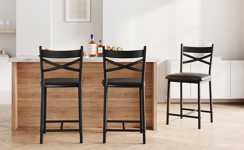 IDEALHOUSE 26 Inch Bar Stools Set of 4, Upholstered Bar Chairs with Back, Thick Cushion, Counter Height Barstools for Kitchen Island Apartment Counter Bar (4)