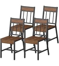 YATINEY Dining Chairs Set of 4, Industrial Kitchen Chairs with Metal Frame, Slanted Back, Wooden Dining Chair Set, for Kitchen, Living Room, Rustic Brown and Black CY03L4BR