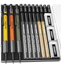 Four Candies 2MM Mechanical Pencil Set with case, Artist Led Pencil Metal Lead Holder with 60PCS Graphite Lead Refill (HB, 2H, 2B, 4B, Color) Kneaded Eraser, Sharpener for Writing, Drawing, Sketching
