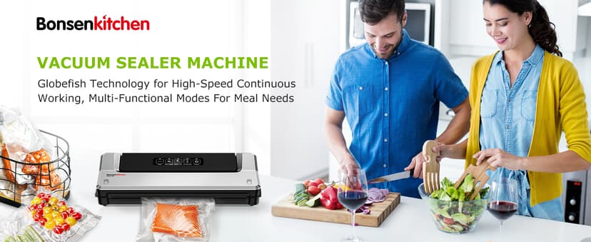 Bonsenkitchen Vacuum Sealer Machine with 40 Bags | Compact Food Sealer for Kitchen Storage & Meal Prep | Multiple Modes | External Vacuum System, Silver