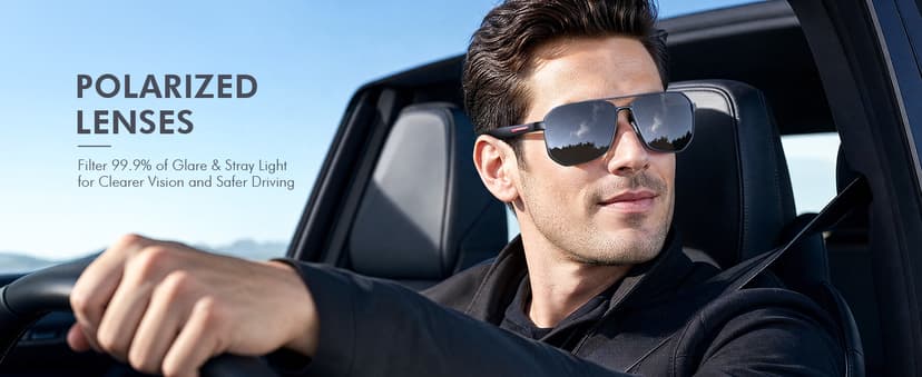 LUENX Aviator Sunglasses for Men Square Polarized Polygon Lens - UV 400 Protection with Accessories 61MM Driving Outdoor