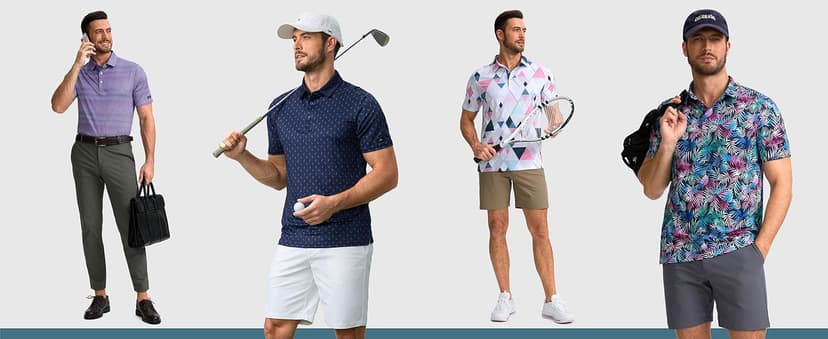 Obla Mens Golf Polo Shirts Short Sleeve Dry Fit Performance Moisture Wicking Casual Print Collared Golf Shirts for Men