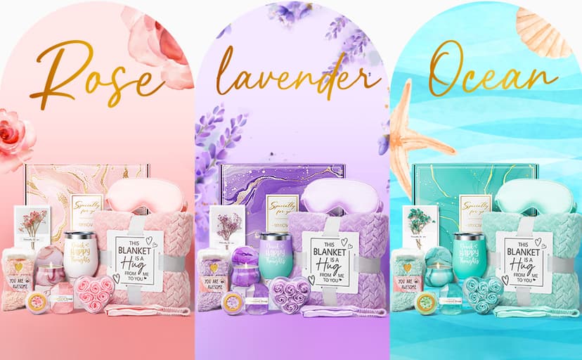 Valentines Day Birthday Gifts for Women Self Care Get Well Soon Gift Baskets, Lavender Relaxing Spa Gift Basket Care Package Flannel Blanket, Unique Gifts for Her Mom Wife Girlfriend Friends Sister