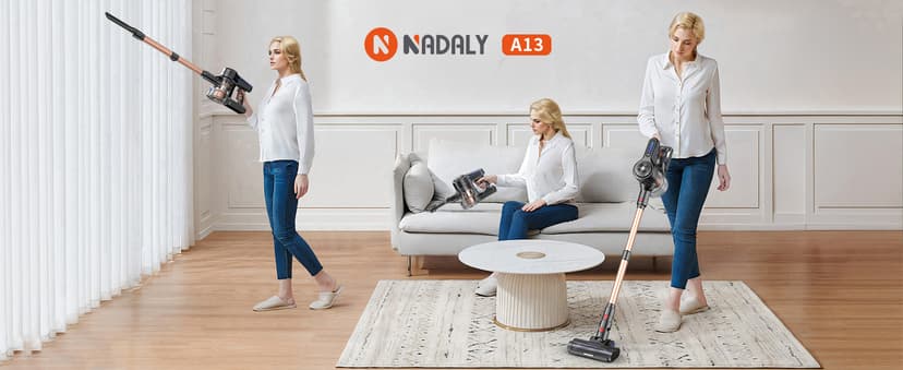 NADALY Cordless Vacuum Cleaner, Powerful Stick Vacuum with 45min Runtime, Anti-Tangle Vacuum Cleaners for Home, 1.5L Dust Cup, Rechargeable Wireless Vacuum for Hardwood Floor Carpet Pet Hair
