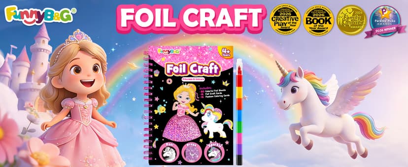 Mess-Free & No-Glue Activity,Kids Ages 4-10 Create 16 Sparkly Princess Unicorn Pictures,Halloween Toy & Birthday Gift for Kid FUNNYB&G Foil Art Craft Kit for Kids, Halloween Crafts Gift Toy for Kids B0DK6DYYD8