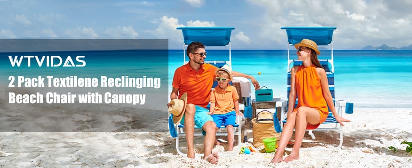 2 Pack Beach Chair with Canopy Shade, 5 Positions Lay Flat Textilene Reclining Beach Chair with Backpack Straps, Cooler Bag & Cup Holder for Outdoor Lawn Camping
