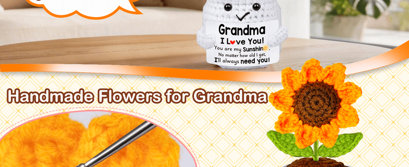 Gifts for Grandma, Grandma Gifts from Grandkids, Birthday Gift for Nana Grandmother GaGa, Mother's Day Birthday I Love You Present for Grandmother, Cute Handmade Crochet Positive Mini Sunflower Doll B0FBG8QQ8T