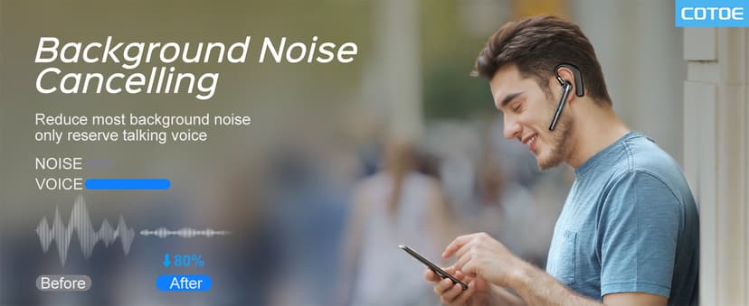 COTOE Bluetooth Headset V5.3, Wireless Earpiece with 500mAh Charging Case Hand-Free Headphones Noise Canceling Mic for Office/Driving/Business,Black