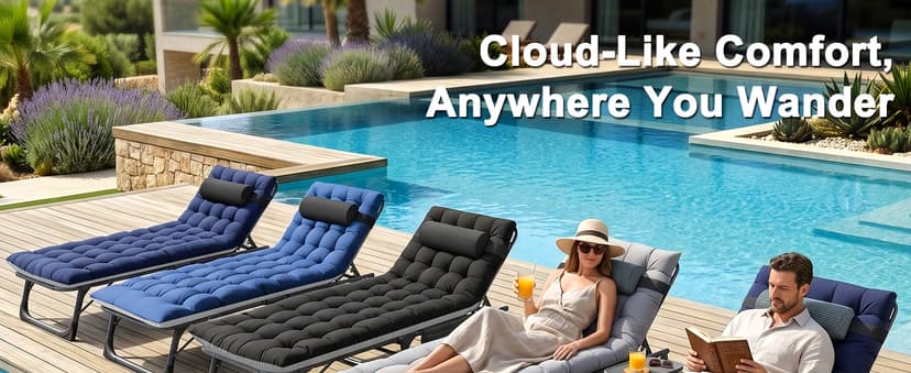 ABORON Heavy Duty Tanning Chair,Outdoor 5-Position Folding Chaise Lounge Chair with Pad,Portable Beach Lounge Chair for Outdoor Sunbathing Patio Pool Lawn Deck Poolside