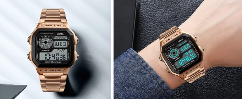 FANMIS Men's Luxury Digital Quartz Waterproof Wrist Watches Dual Time Countdown Alarm Stopwatch Backlight Multi-Function Watch