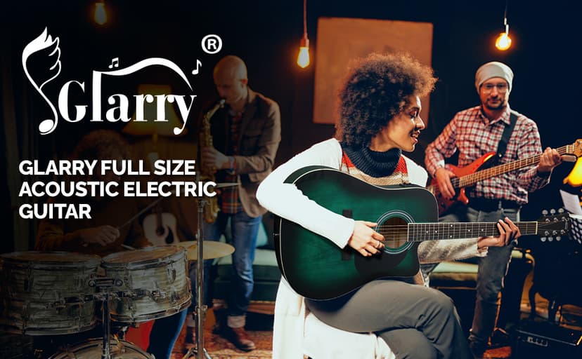 GLARRY Full Size 6 Strings Acoustic Electric Guitar Beginner Kit, Cutaway 41 Inch Electric Acoustic Guitar w/Inbuilt Tuner, Bag, Strap, Picks, Strings, Basswood Guitarra, Matte Distressed Green