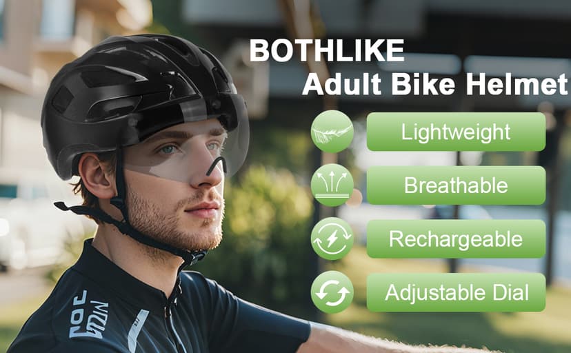 Bike Helmet Adult for Men, Lightweight Ebike Helmet with LED Light & Magnetic Goggles, USB Charging Cable Included, Cycling Helmet for Adult with Adjustable Dial Fit 22.8"- 24.4 "