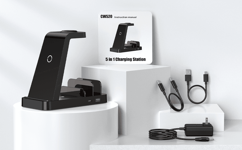 Wireless Charger for iPhone - 5 in 1 Charging Station for Multiple Devices Apple: Fast Wireless Charging Stand Dock for iPhone 17 16e 16 15 14 13 12 Pro Max Apple Watch Airpods