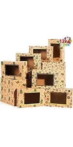 JOYIN 12PCS Christmas Cookie Boxes for Gift Giving, 8.75" x 5.75" x 2.75" Xmas Holiday Bakery Treat Boxes with Window, Kraft Cookie Tin Container Box for Baked Goods, Cupcake, Pastry, Candy, Doughnut